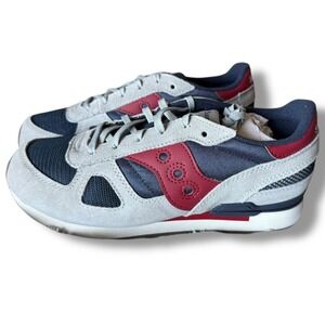 NIB Saucony Shadow Original Sneakers Suede Mesh Gray Red Blue Kids Size 6